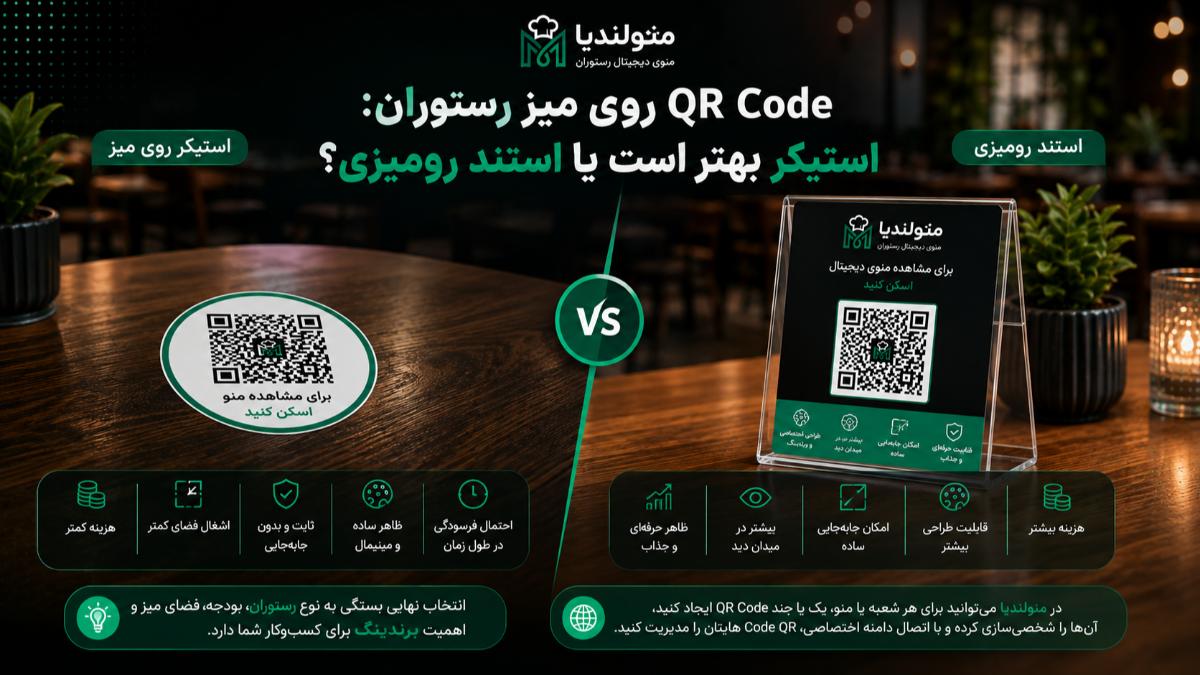 QR Code روی میز رستوران: استیکر بهتر است یا استند رومیزی؟